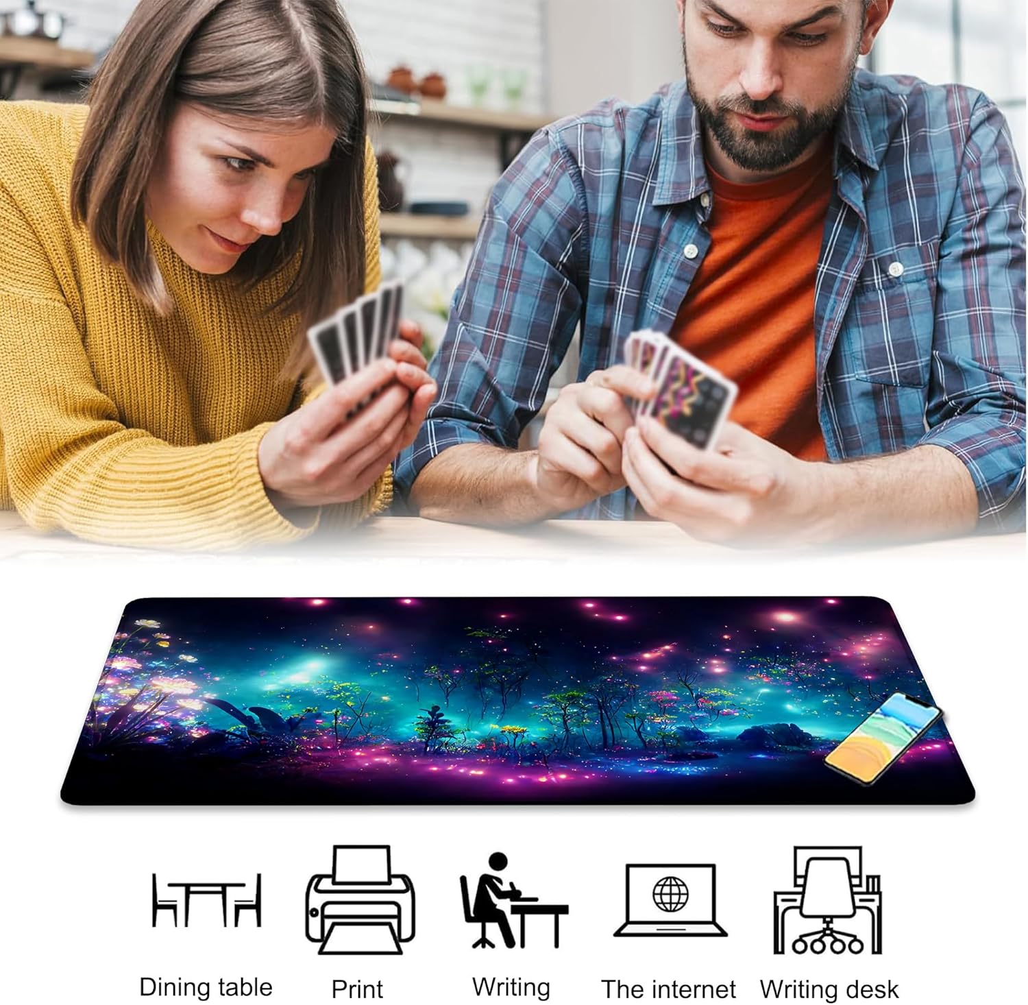 Playmat for MTG Pretty Purple Fluorescence Magic Play Mat 24x14 Inch Card Game Mat for Magic The Gathering TCG PTCG Playmat with Free Storage Bags Non-Slip Backing and Stitched Edge
