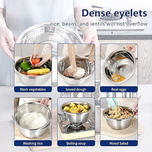 Miniatura 7 de Colador microporoso de acero inoxidable 304 (2 piezas), tazón de mezcla de gran capacidad de 2 cuartos, filtro de agua de metal para lavar verduras,