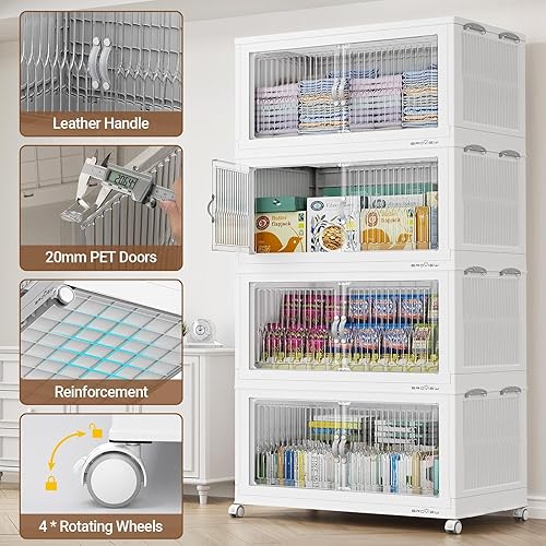 Miniatura 6 de BROVIEW - Contenedores apilables extragrandes con tapa, 600 cuartos de galón, organizadores de armario, cajones plegables con ruedas, de plástico,