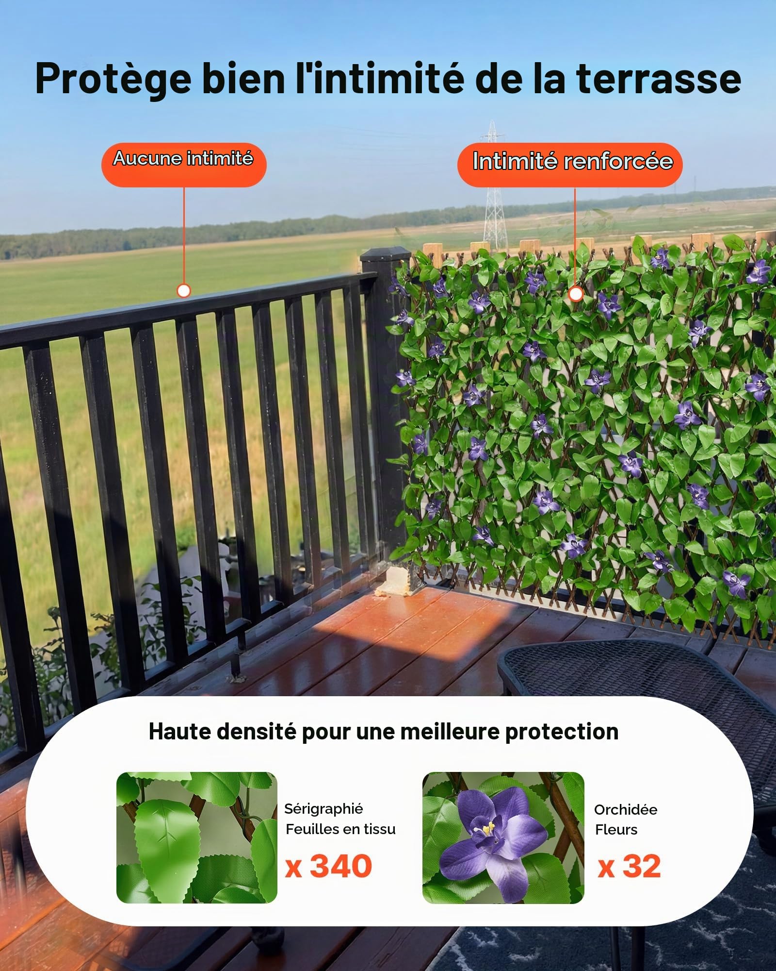 VEVOR Mur Végétal Artificiel Extensible 310x65 cm Haie Artificielle Panneau Feuillage Artificiel Lierre Brise Vue Balcon pour Décoration, Intérieur, Extérieur, Clôture de Jardin, avec 50 Serre-câbles
