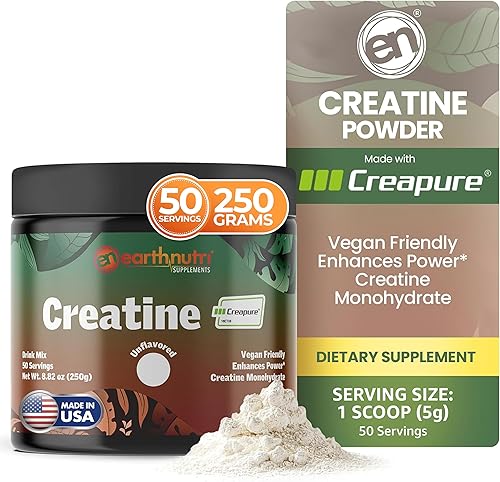 Earth Nutri Creatina pura hecha con Creapure sin sabor - 50 porciones