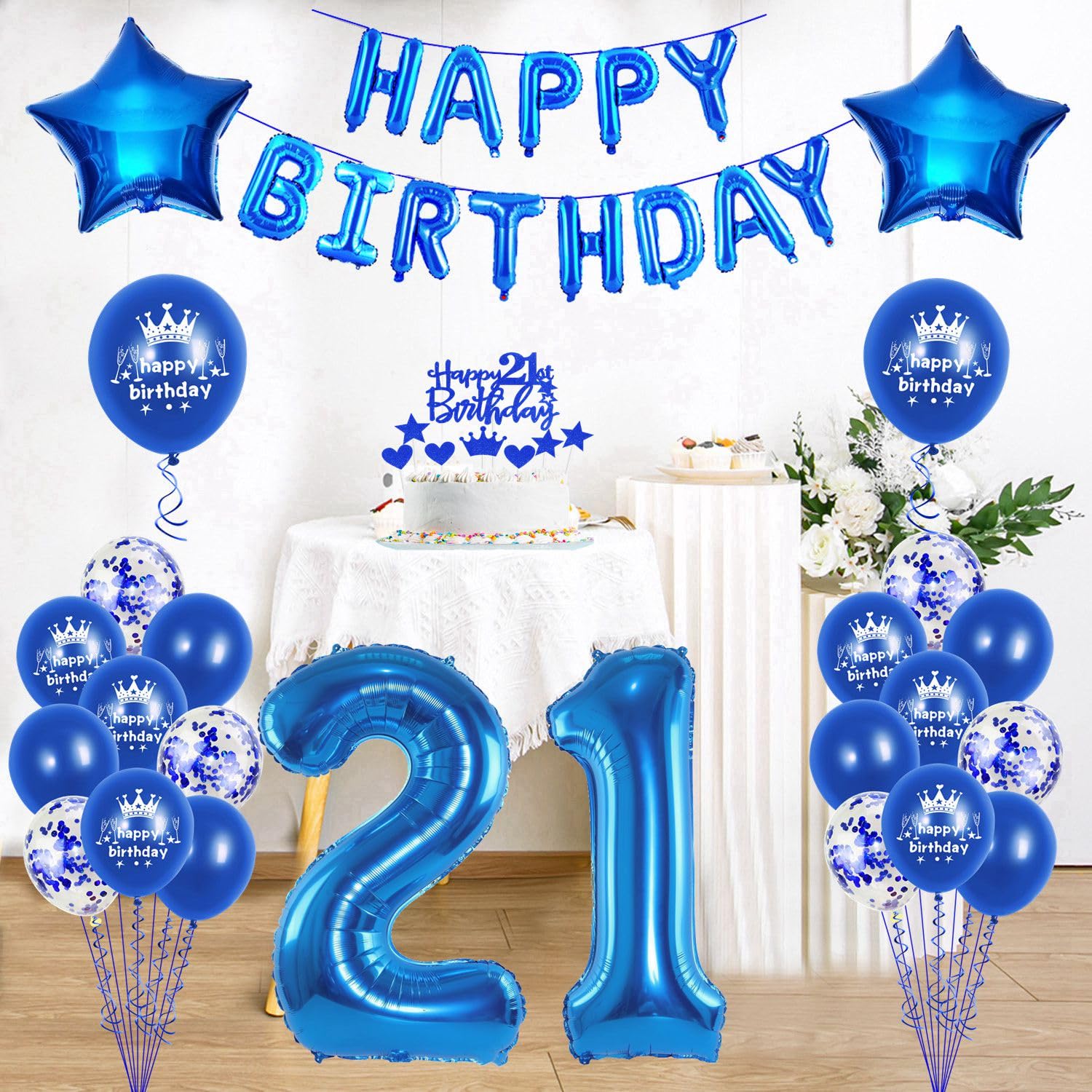 Palloncino per il 21° compleanno da uomo blu decorazione in