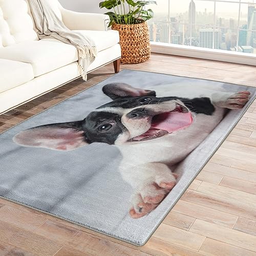 French Bulldog - Alfombra de área para perros de 5 x 6 pies, alfombra lavable para sala de estar, dormitorio, alfombra suave antideslizante de pelo