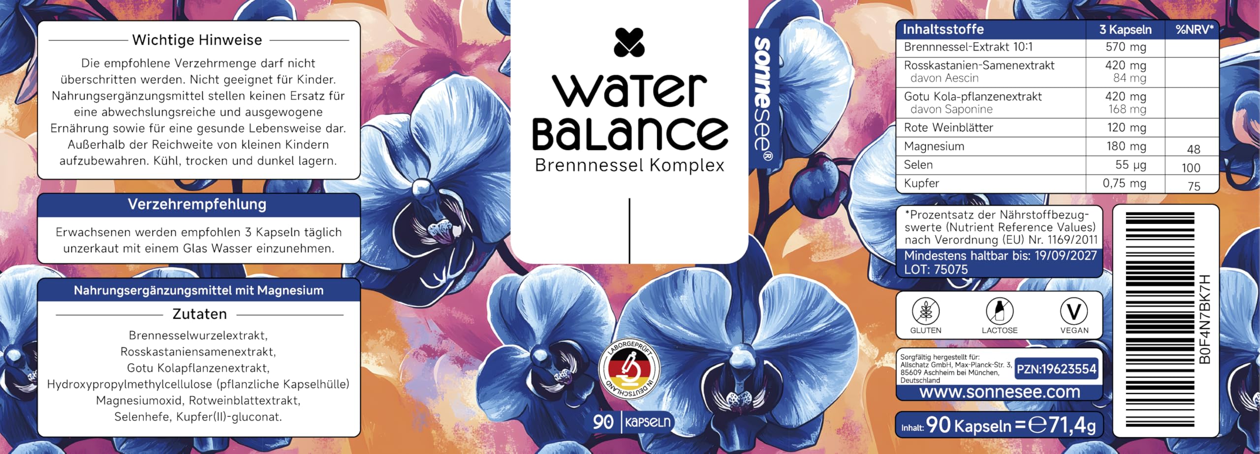 7 in1 Wasserbalance Komplex Brennnessel mit Rosskastanie Gotu Kola Magnesium 90 vegane Kapseln