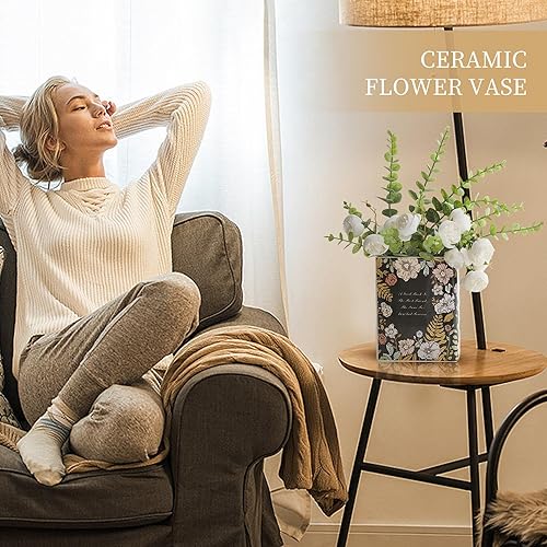 Miniatura 4 de Florero de cerámica negra para decoración del hogar, jarrón único con forma de libro, jarrón decorativo estético para centro de mesa, mesa, sala de