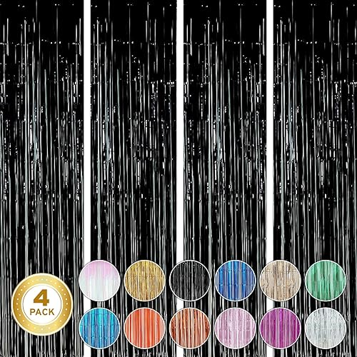 Twinkle Star 4 Pack Photo Booth Backdrop 3FT x 8FT Metallic Tinsel Foil Fringe Curtains Environmental Background for Birthday Wedding Party