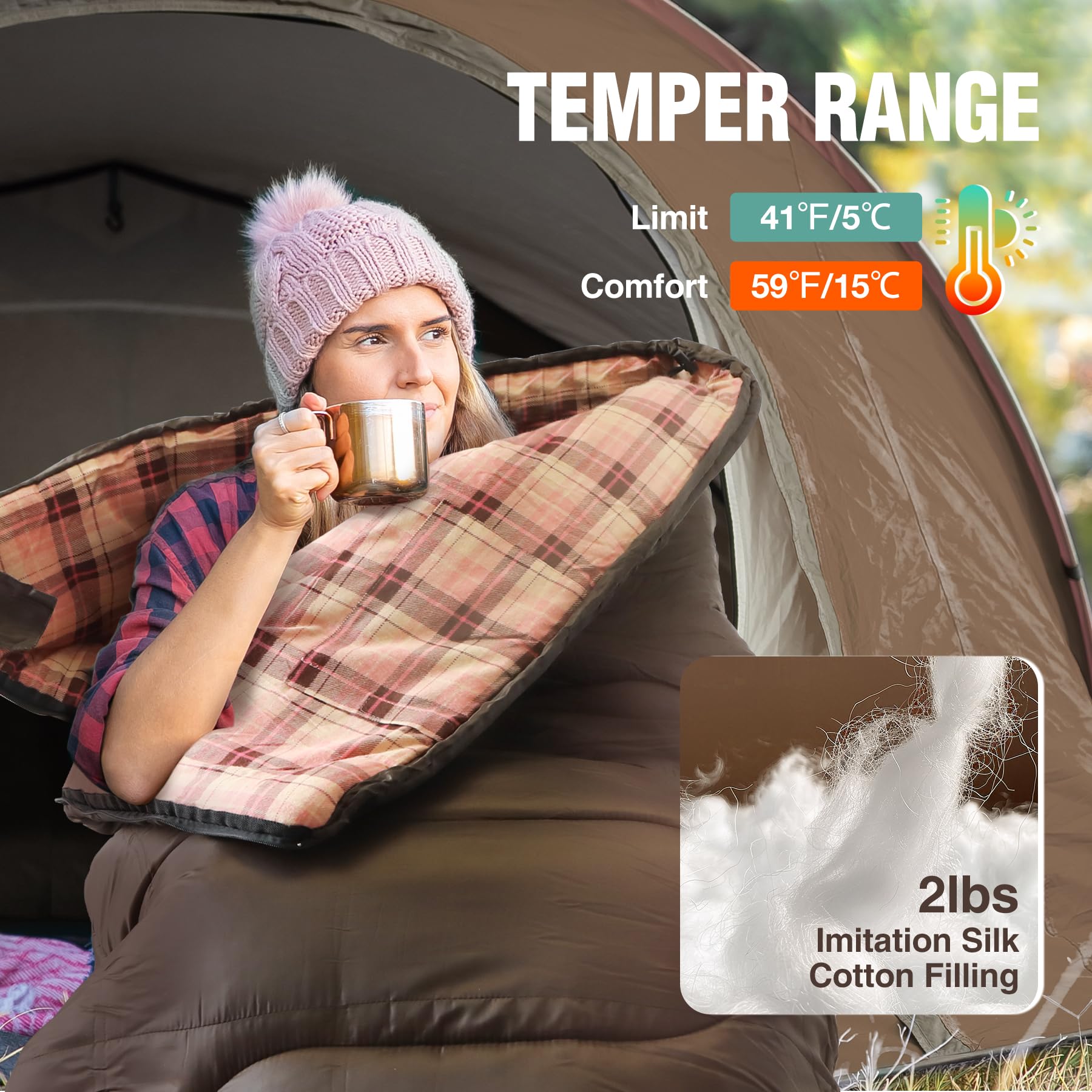 REDCAMP Cotton Flannel Sleeping Bags for Camping, 3-Season Warm and Comfortable Adult Sleeping Bag, Envelope with 2/3/4lbs Filling