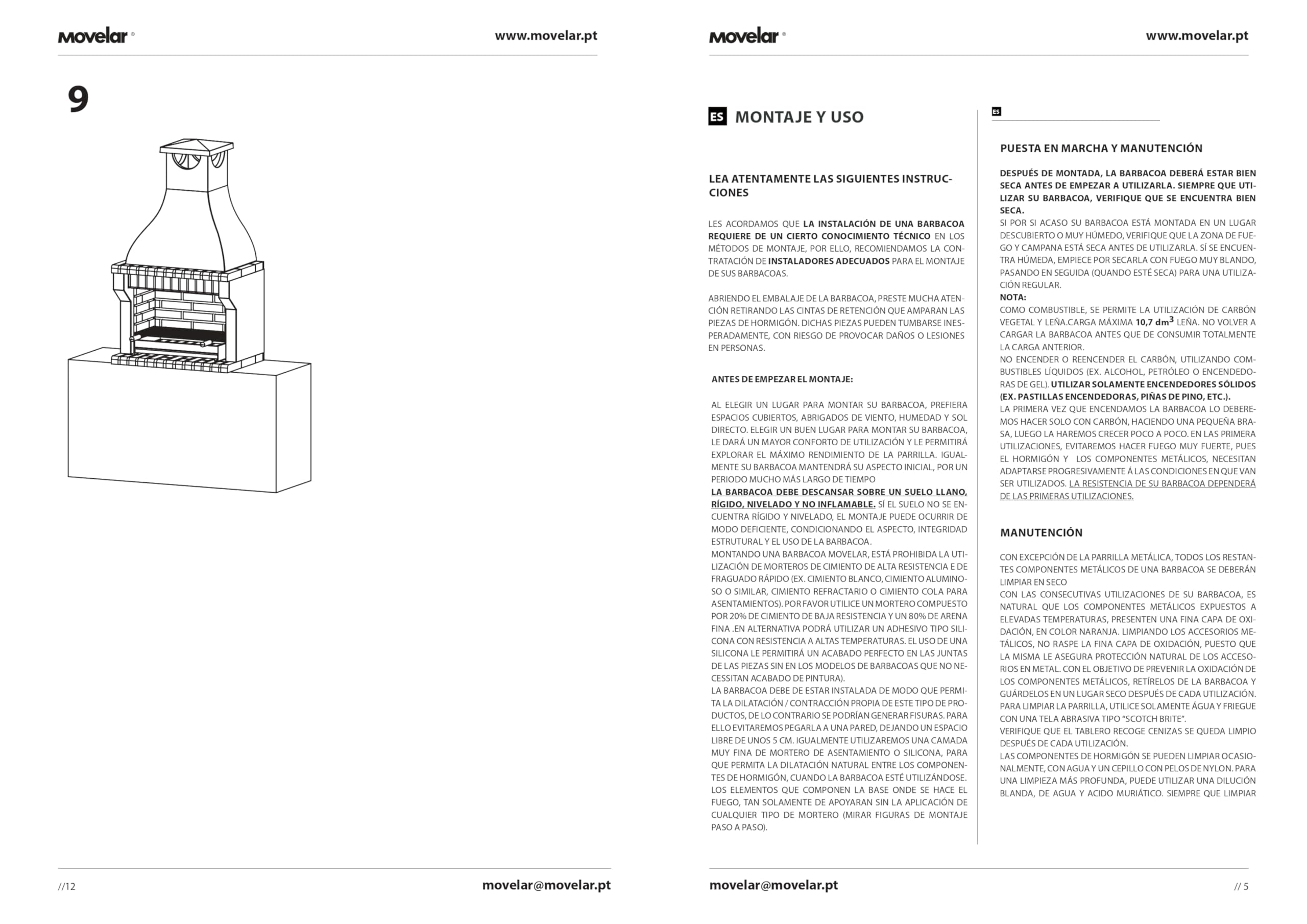 MOVELAR - Barbacoa de Obra en Hormigón y Ladrillo Alcoa Volante – Para Carbón y Leña, Resistente y Duradera para Exterior (86,5 x 58 x 150 cm)