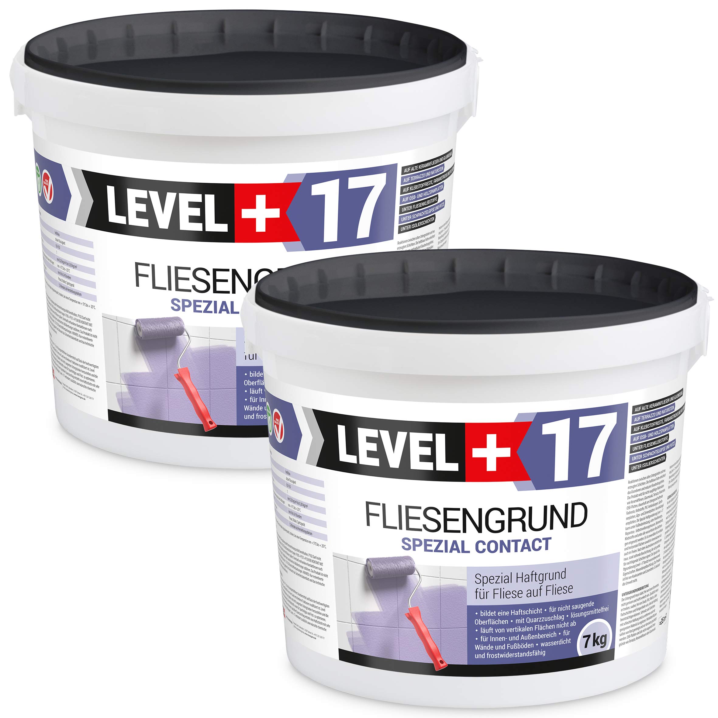 Level + 17 - Imprimación especial para azulejos sobre baldosas, con arena de cuarzo para azulejos, mosaico de cristal, piedra natural y PVC, imprimación para interior y exterior, sin disolventes, 14