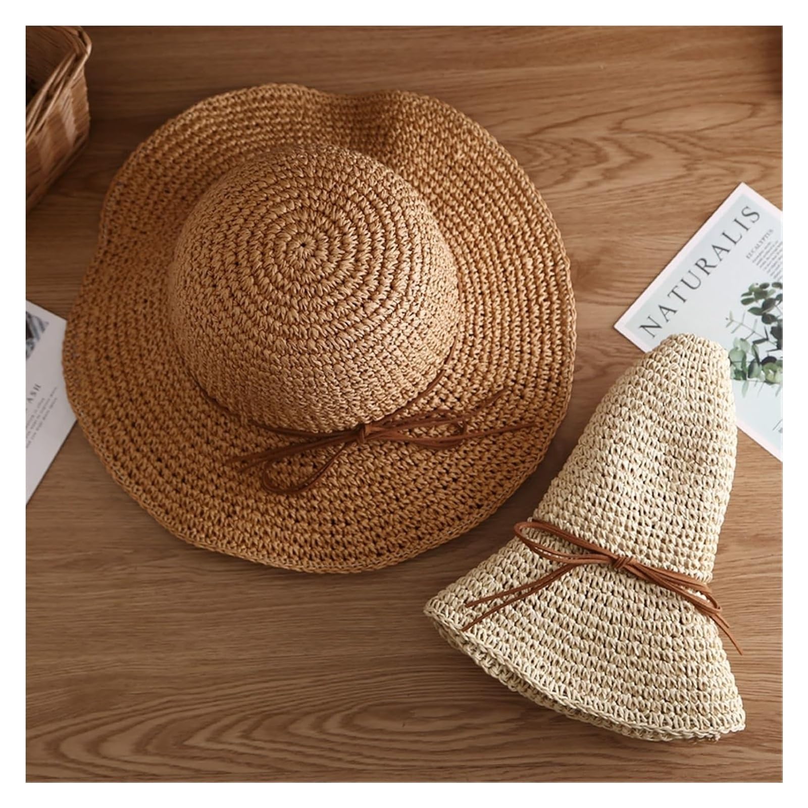 Sombrero de Paja Tejido a Mano, Sombrero de Paja Plegable Coreano for Mujer, Protector Solar Tejido a Mano for Playa en Verano