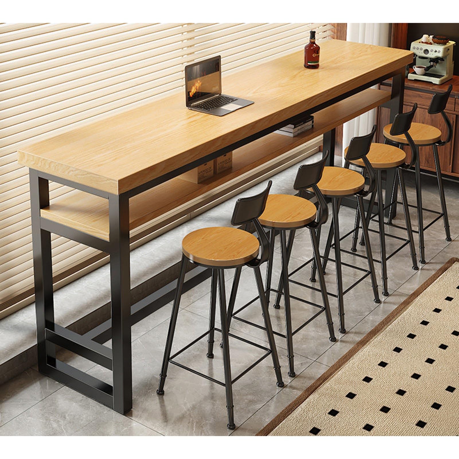Table de bar en bois massif à hauteur de comptoir avec cadre en métal industriel