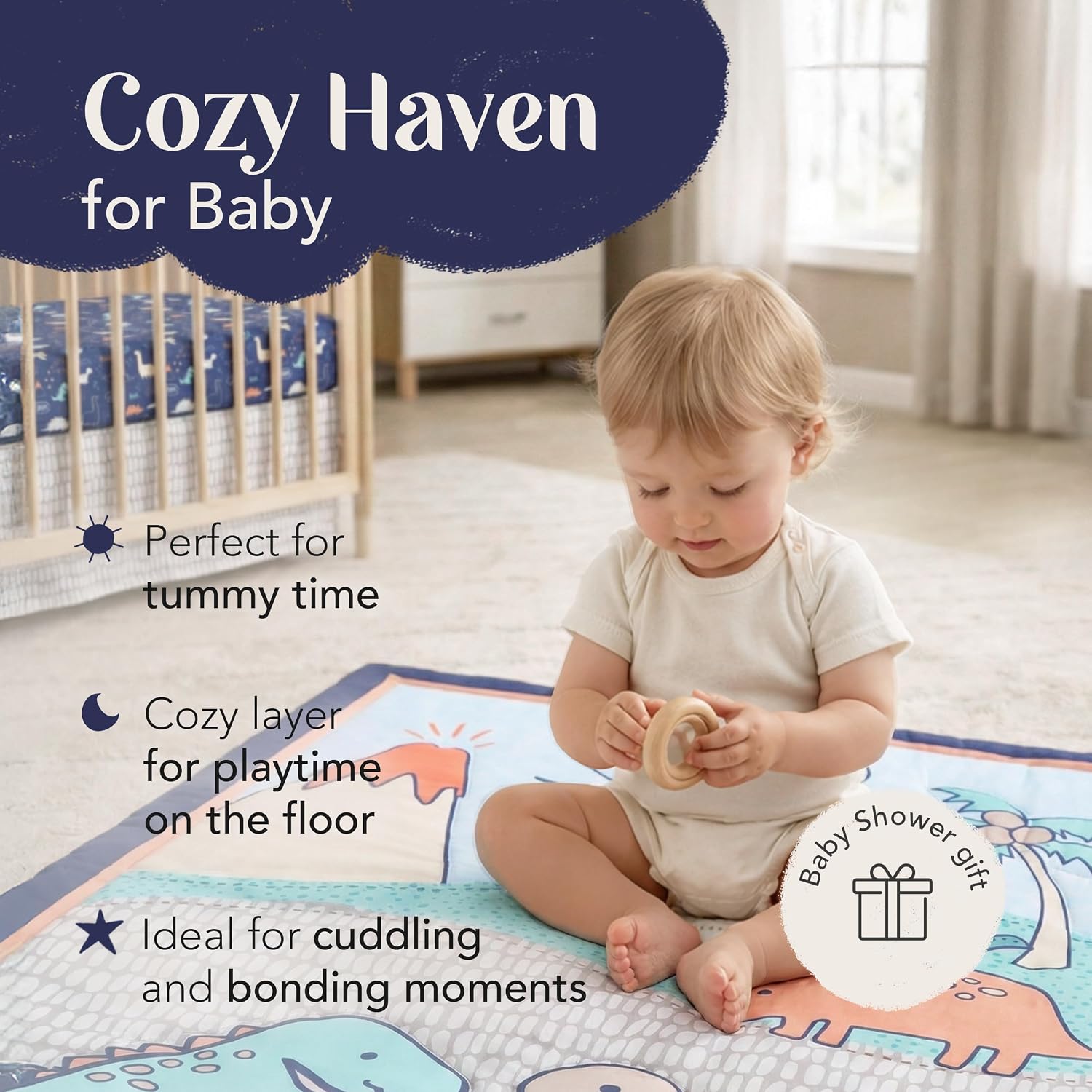 The Hōmistry 3-Piece Crib Bedding Set for Boys - Reversible Quilt, Fitted Sheet, Crib Skirt - Soft, Breathable & Durable Microfiber Baby Crib Bedding Set - Dino Theme