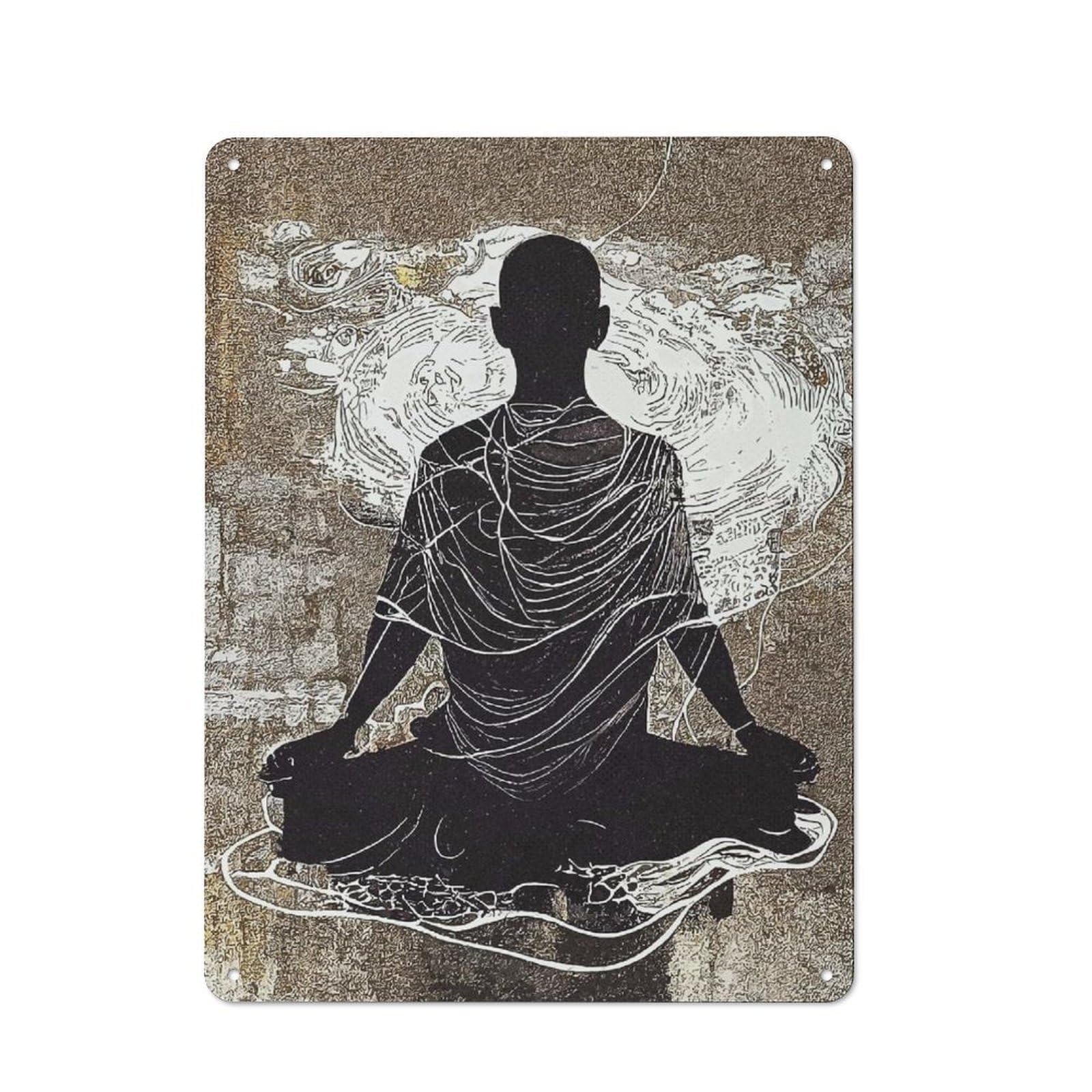 Junmoney Style-14 Meditation Vintage Metal Wall Sign 40X30cm, Rustic Decor For Workshop Wall, For Vintage Wall Decor Fans, For Themed Room Decoration