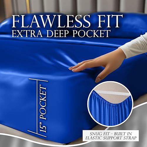 Miniatura 4 de DECOLURE Juego de sábanas de satén de 6 piezas, sábanas de satén de seda genuinas y lujosas, tamaño individual con bolsillo profundo, elegantes