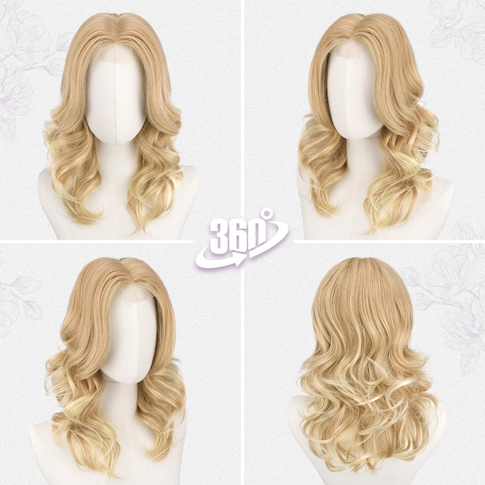 BARSDAR Kurze Gewellte Honigblond Perücke, Schulter Lange Blond Perücken für Frauen Kurze Lockere Wellen Layered Perücke mit Curtain Pony Weiche Synthetik Natürlich Aussehend Alltag Party