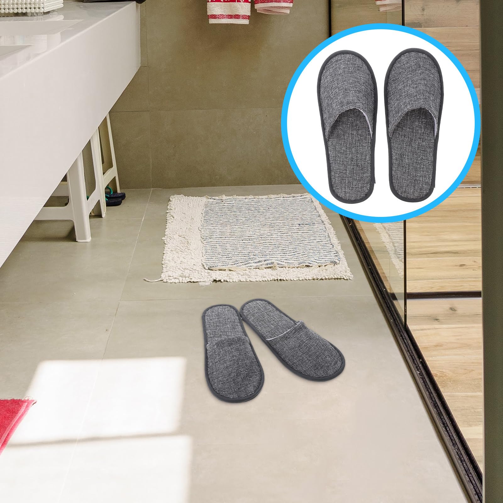 Ciabatte Monouso Antiscivolo in Lino 10 Paia Taglia Unica per Uomo e Donna per Hotel, Viaggi e Spa, Pantofole da Casa Leggere e Compressibili