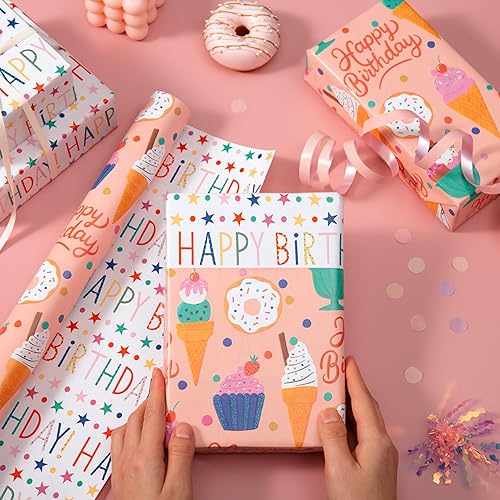 Vista 106 de WRAPAHOLIC Papel de regalo reversible, mini rollo, 17 pulgadas x 33 pies, adorable diseño de gato y azul sólido para cumpleaños, vacaciones