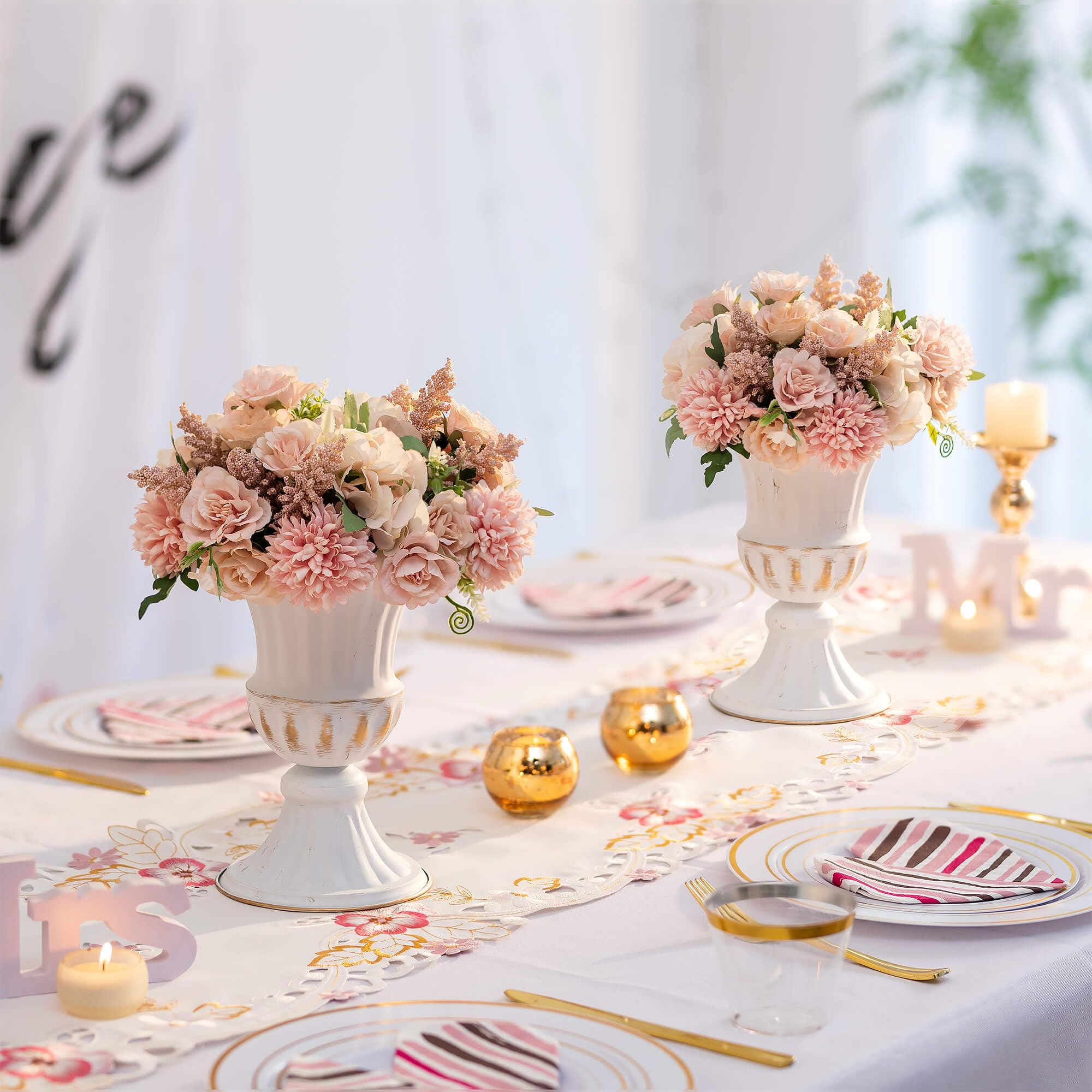 Sziqiqi Piccoli Vasi in Metallo Bianco, 10 Pezzi Vaso per Tromba per Centrotavola di Casa Decorazione, Vasi per Fiori per Cerimonia di Anniversario Matrimoni Ufficio Soggiorno Camera e Cucina, 23cm