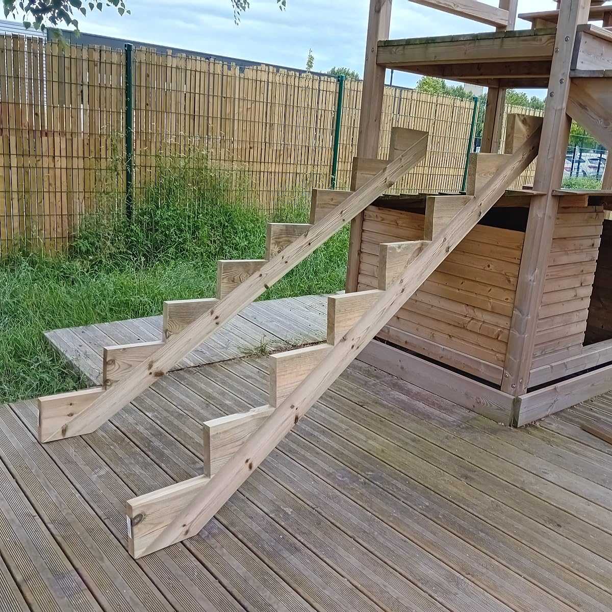 Set de 2 piezas: viga de escalera de madera impregnada de 8 escalones para escalera de jardín