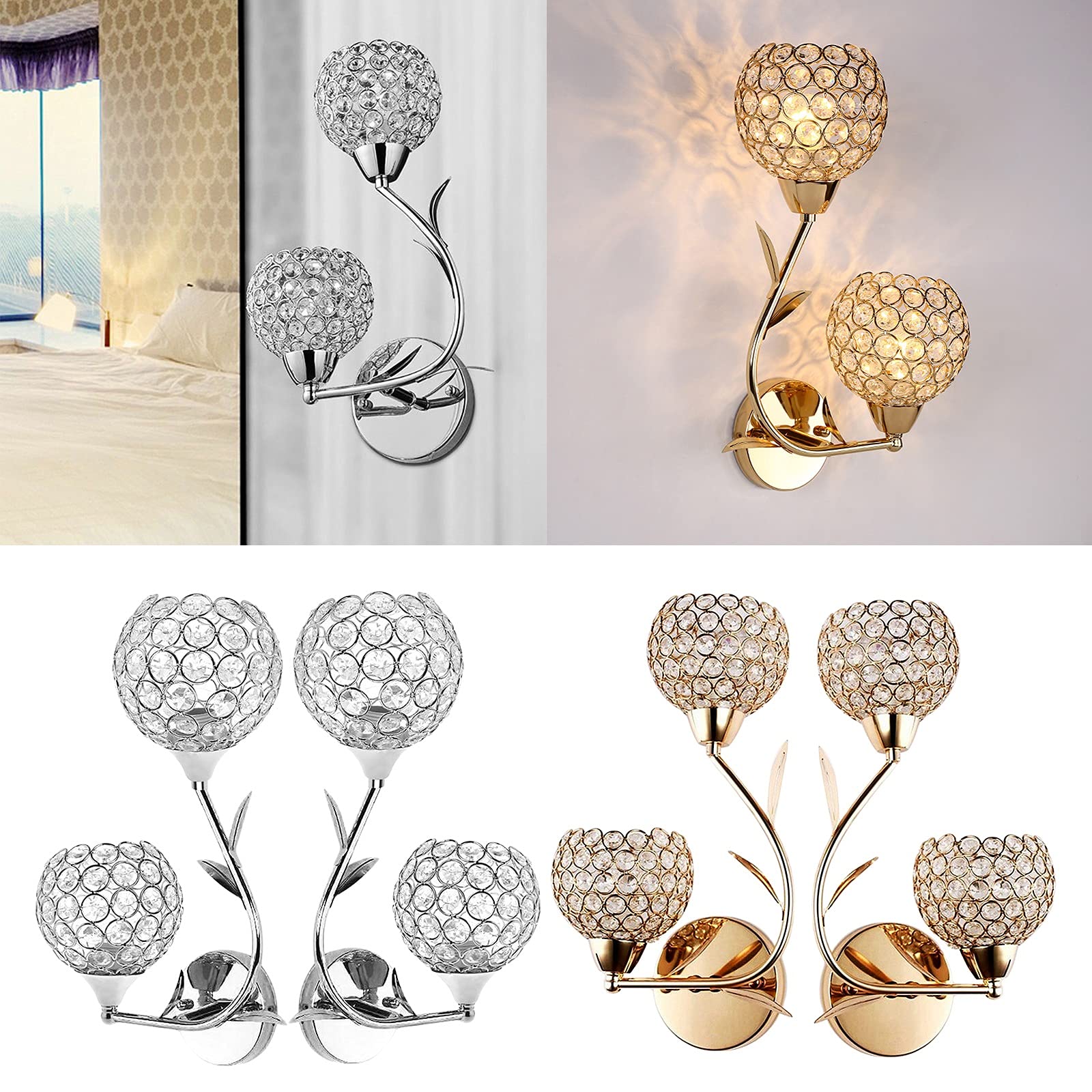 Applique da parete moderne decorative in cristallo Applique da parete for comodino Compatibile con decorazioni for la casa fai-da-te con lampadina con attacco E26/E27 NON inclusa, Applique da parete m