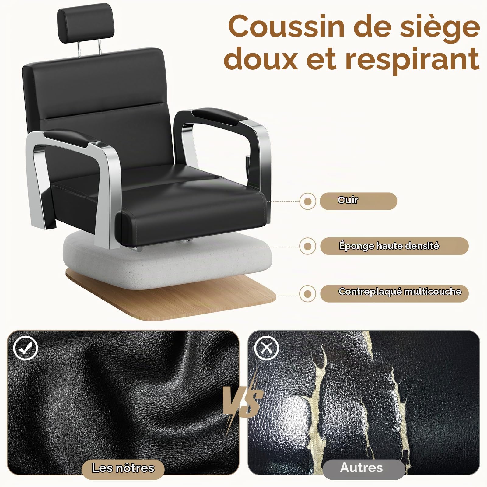 Fauteuil de Coiffure, Chaise à Coiffeur Hydraulique Inclinable, Hauteur Réglables Barber 360° pour Salon de Coiffeur, Salon de Beauté (Noir)