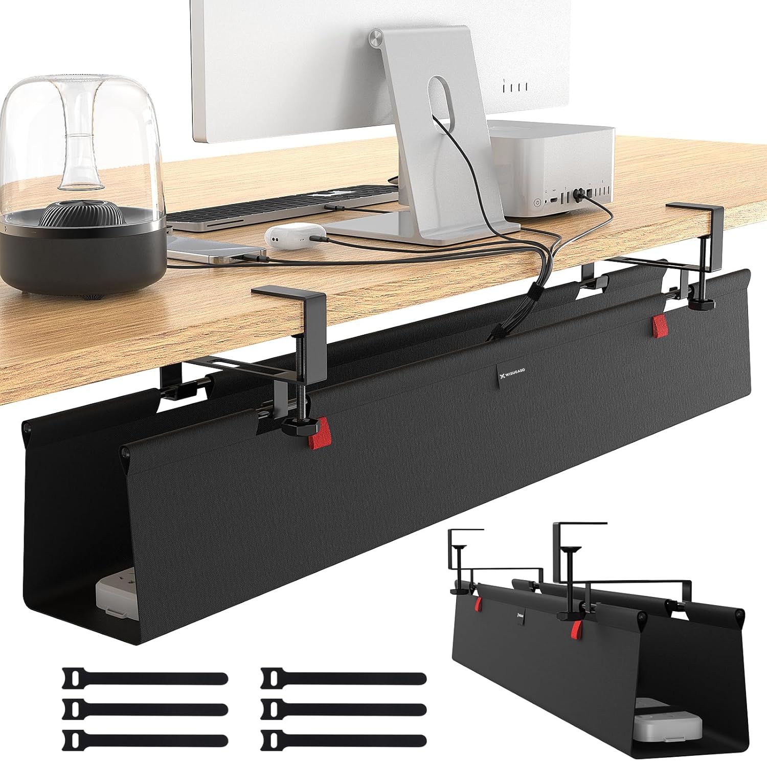 no drill under desk cable management tray, 36" cord management tray with cable loop, upgraded oxford fabric wire management for standing desk - no damage to table