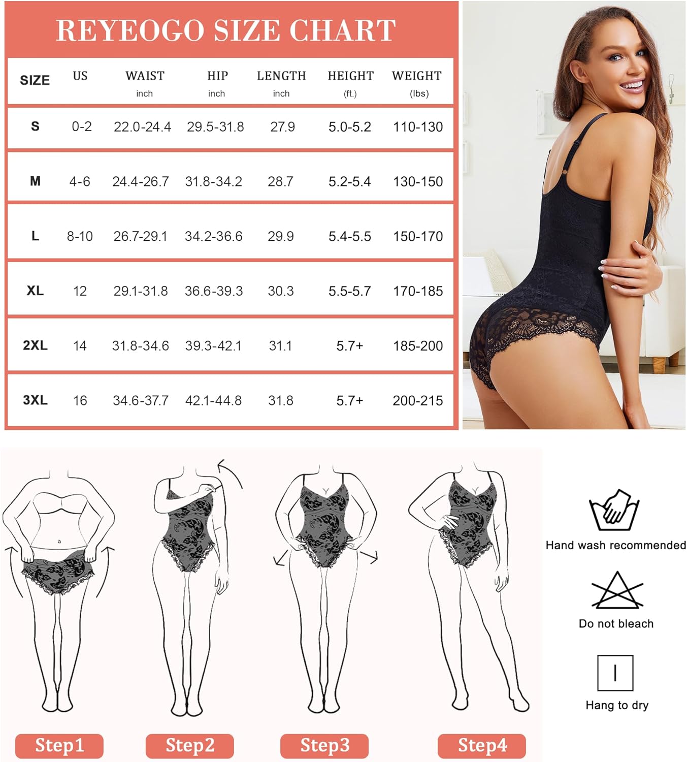 REYEOGO Lace Shapewear Bodysuit for Women Tummy Control Body Shaper V Neck Fajas Tank Tops Slimming Camisole Corset - Image 4