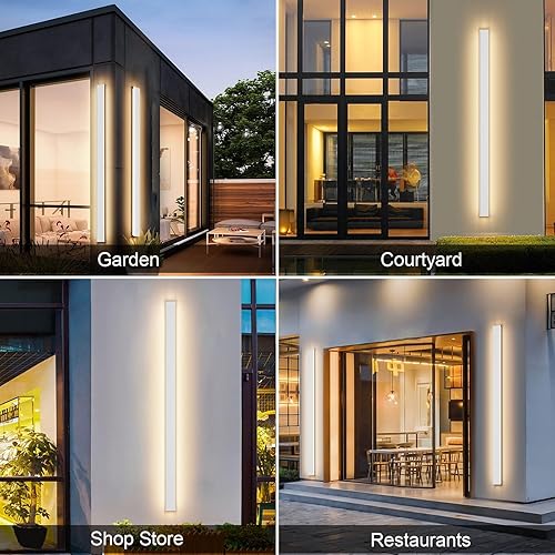 Vista 30 de Paquete de 2 luces para exteriores, moderna lámpara de pared para exteriores, tira larga, aplique de pared LED IP65, luz cálida antioxidante, 3000