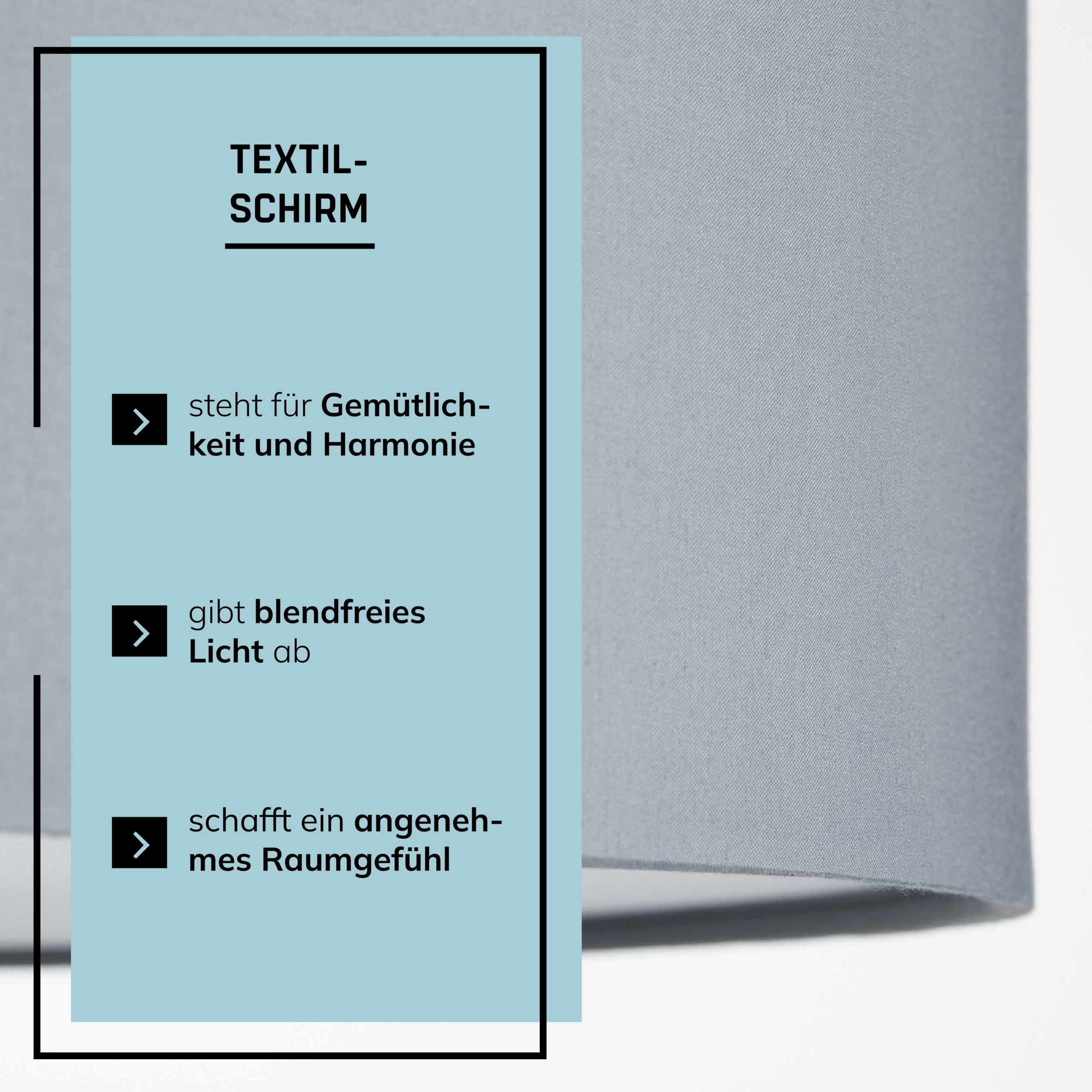 Lightbox Lampada da soffitto design semplice con paralume in tessuto | Ø 60 cm | plafoniera moderna | 3x presa E27 | in metallo/tessuto grigio chiaro/cromo