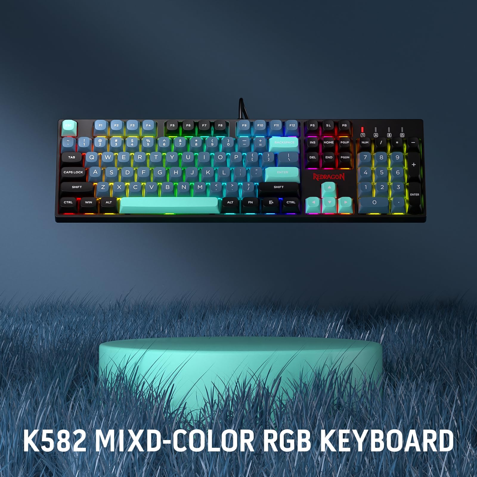 Redragon K582 SE Teclado Gaming RGB con Cable Mecánico 104 Teclas US Layout | Hot Swap Enchufe Mejorado Kit Amortiguación Ruido Teclas PBT Color Mixto Conexión Estable