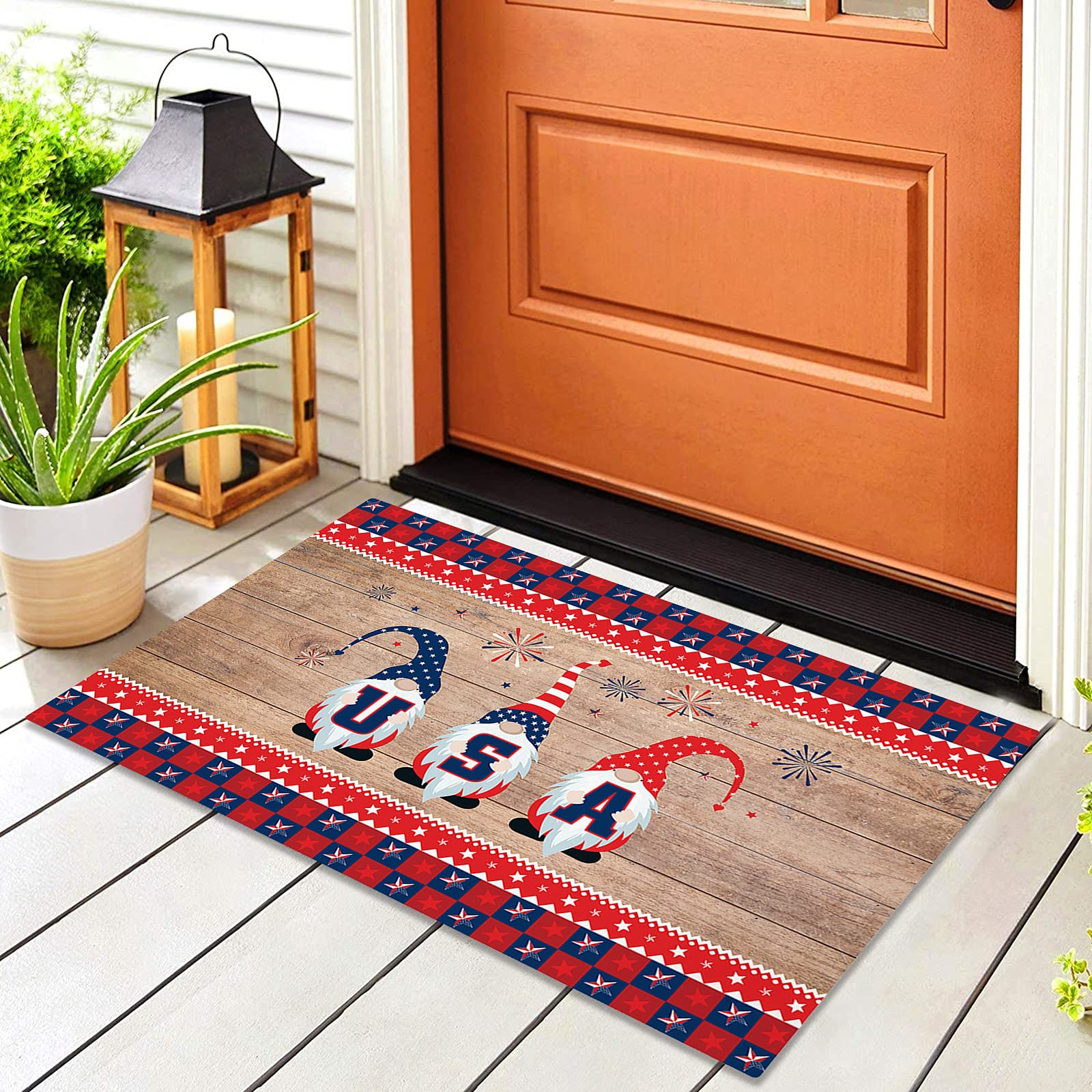 Vanproo American Flag and Gnomes Door Mat, 15.7 x 23.6 Inch Fourth of July Floor Mat Non Slip Washable Mats Indoor Outdoor Entrance Bathroom Doormat Welcome Mat for Independence Day Home Decor