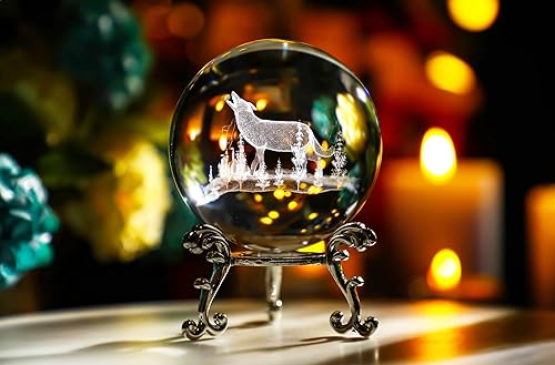 Miniatura 4 de HDCRYSTALGIFTS Bola de cristal de lobo de 2.362 in con soporte 3D grabado láser esfera de vidrio decorativo pisapapeles (transparente)