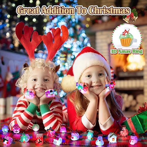 Miniatura 3 de 3D Nucifer 50 piezas de anillos de Navidad iluminados para fiestas de Navidad para niños y adultos, juguetes de fiesta de Navidad, relleno de
