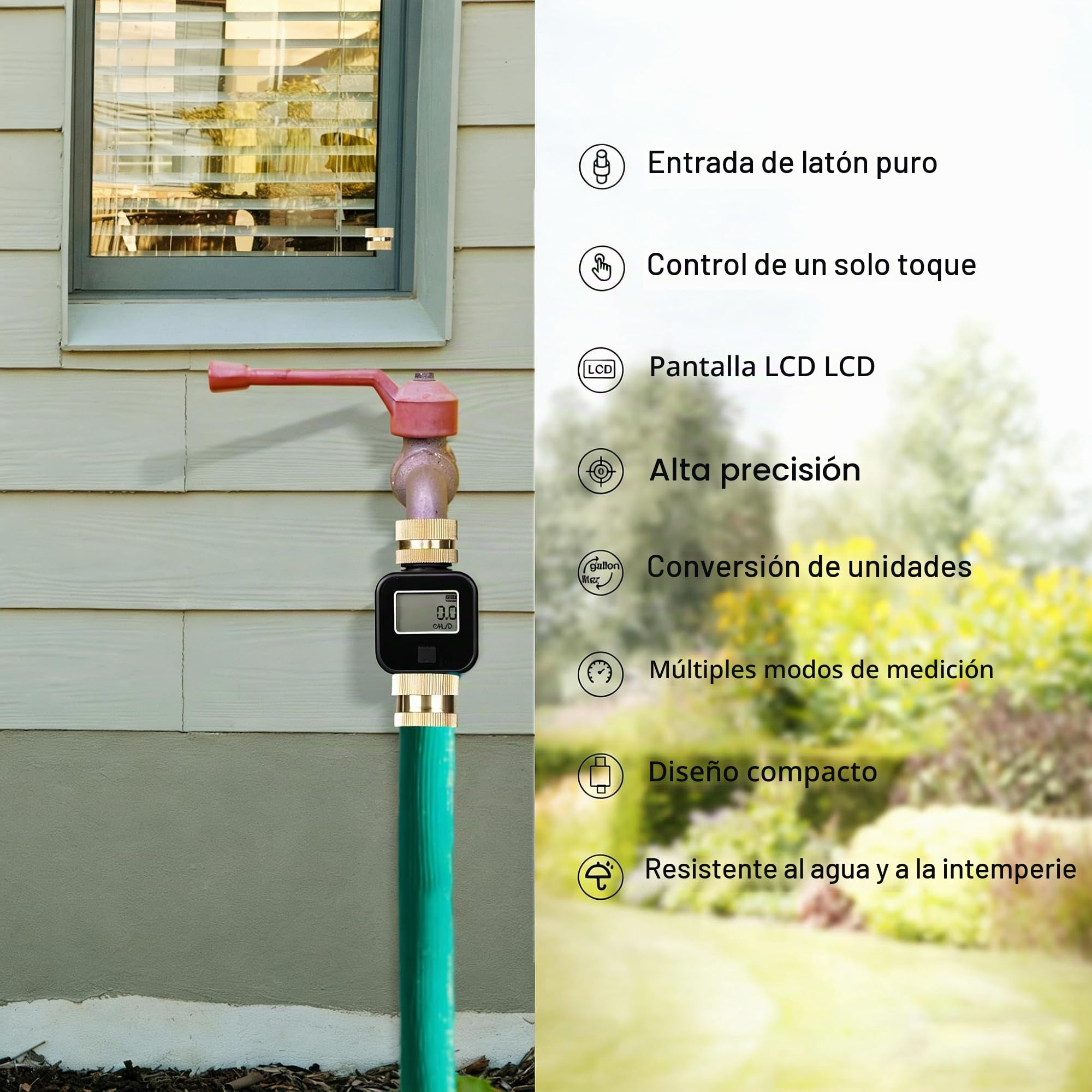 Contador de Agua de Agua, medidor de Agua Digital, medidor de Flujo de Agua con Rosca de latón, Contador de Agua de jardín con 4 Modos de medición, Reloj de Agua de Alta precisión, para riego de