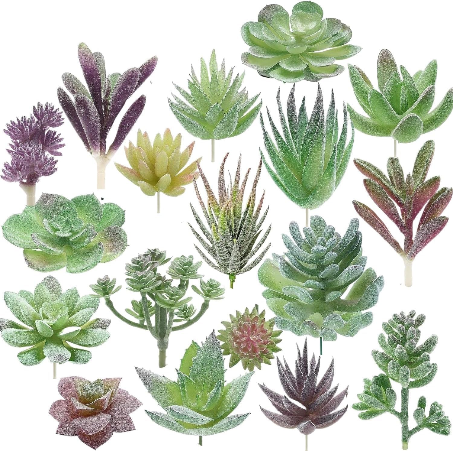 Aocgdds Green Artificial Succulents,Double Flocked - Realistic Textured Cactus,Faux Succulents Mini Fake Succulent For Indoor Outdoor Bedroom Bathroom Decorations(18 Pcs)