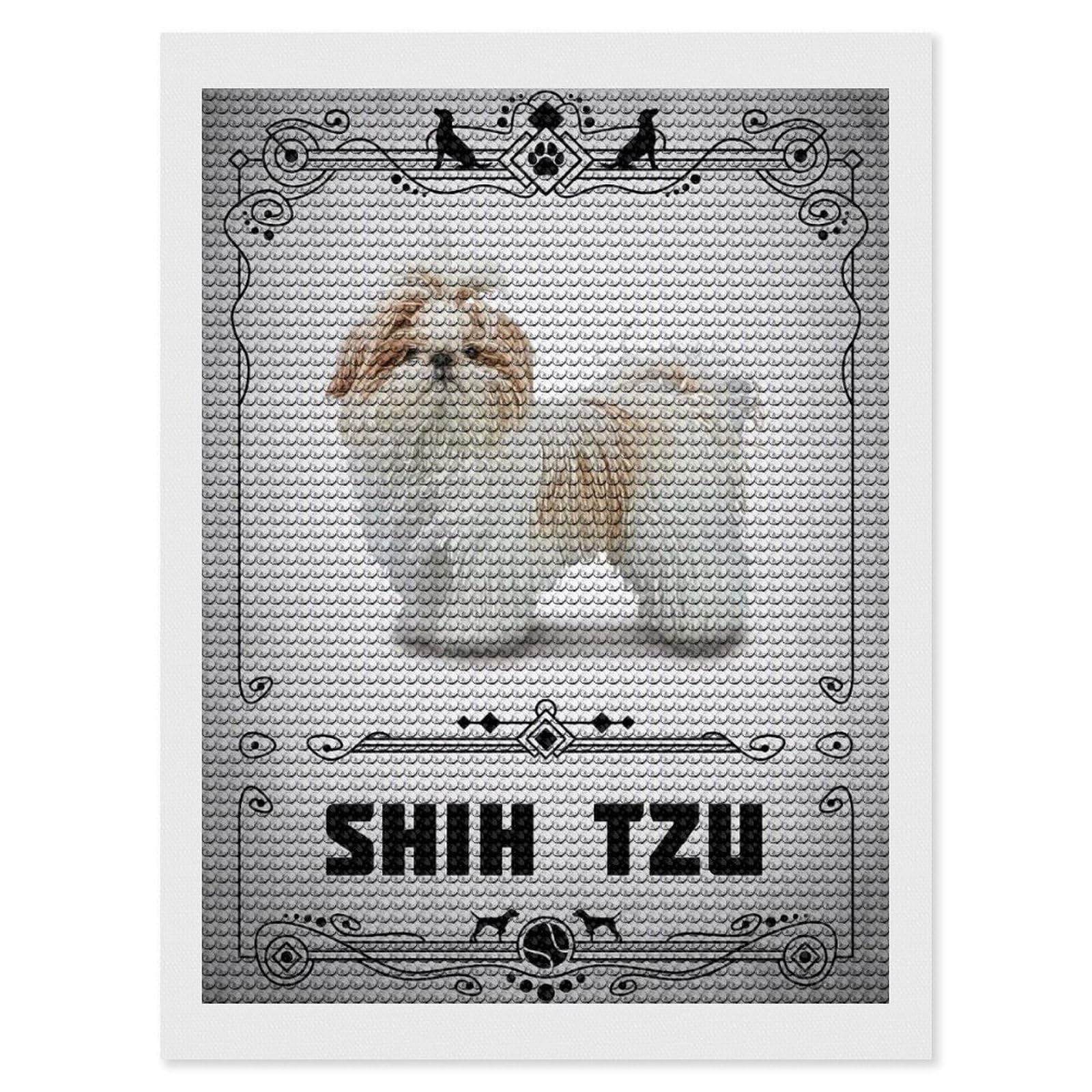 Junmoney Shih Tzu Diamond Painting Set 12"x16", Holiday Gift Idea, for Creative Relaxation, Fun Craft Experience, Vintage Style Decor