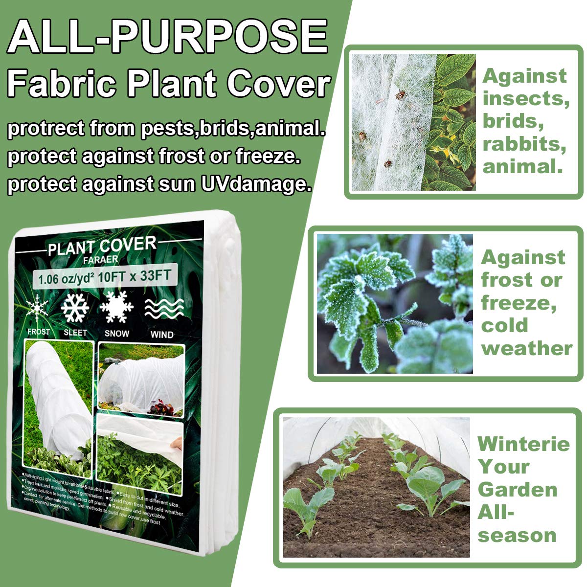 Eowllo Coperture per piante da esterno per protezione dal gelo invernale, 3 x 9 m, 26,9 g/Yd², coperte antigelo, copertura antigelo da giardino, coperture galleggianti per letti da giardino e