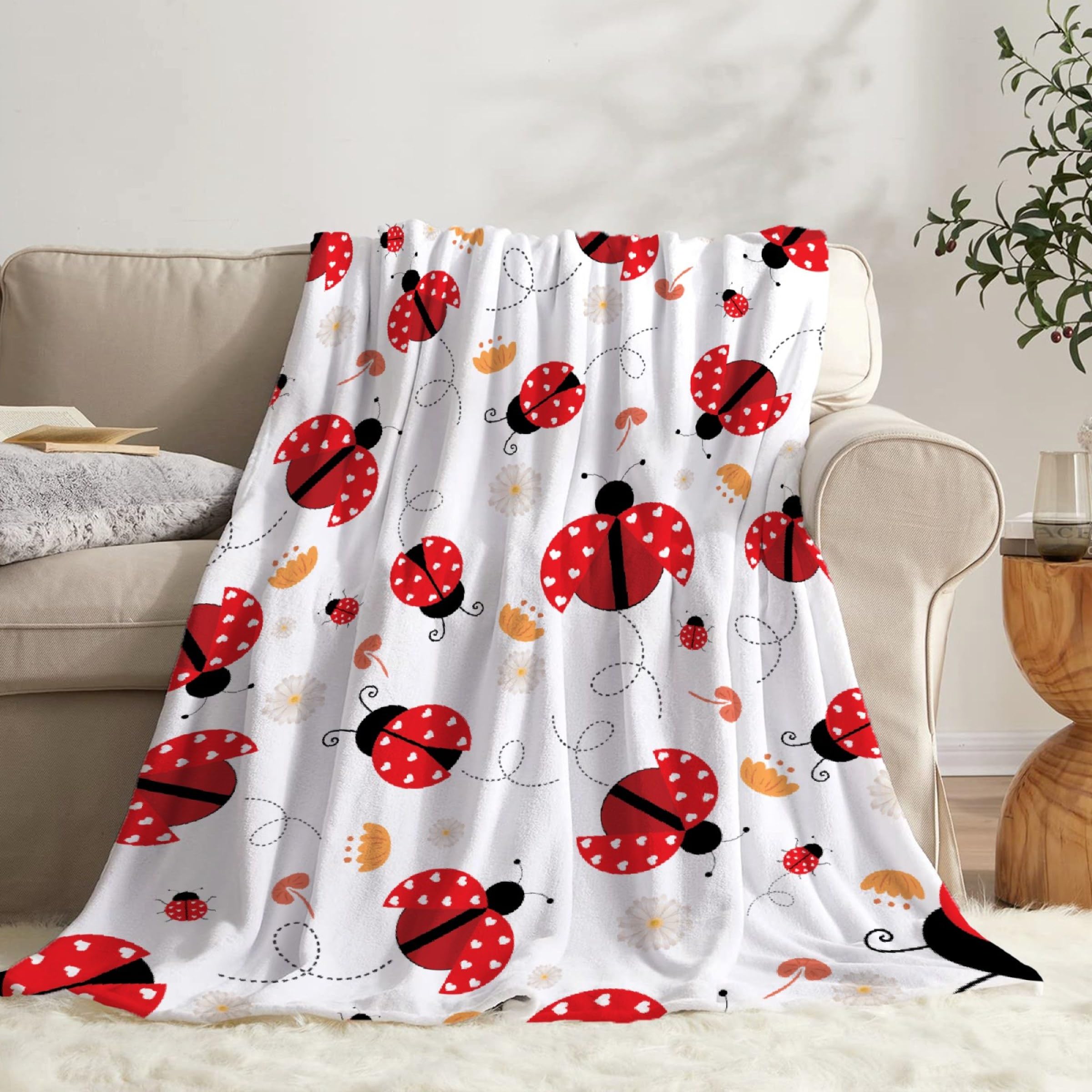 Lady-Bug Blanket Gifts for Girls Boys, Super Soft Lady-Bug Blanket Decor Stuff, Lightweight Microfiber Cozy Plush Throw for Couch BedL 80"x60" for Adults