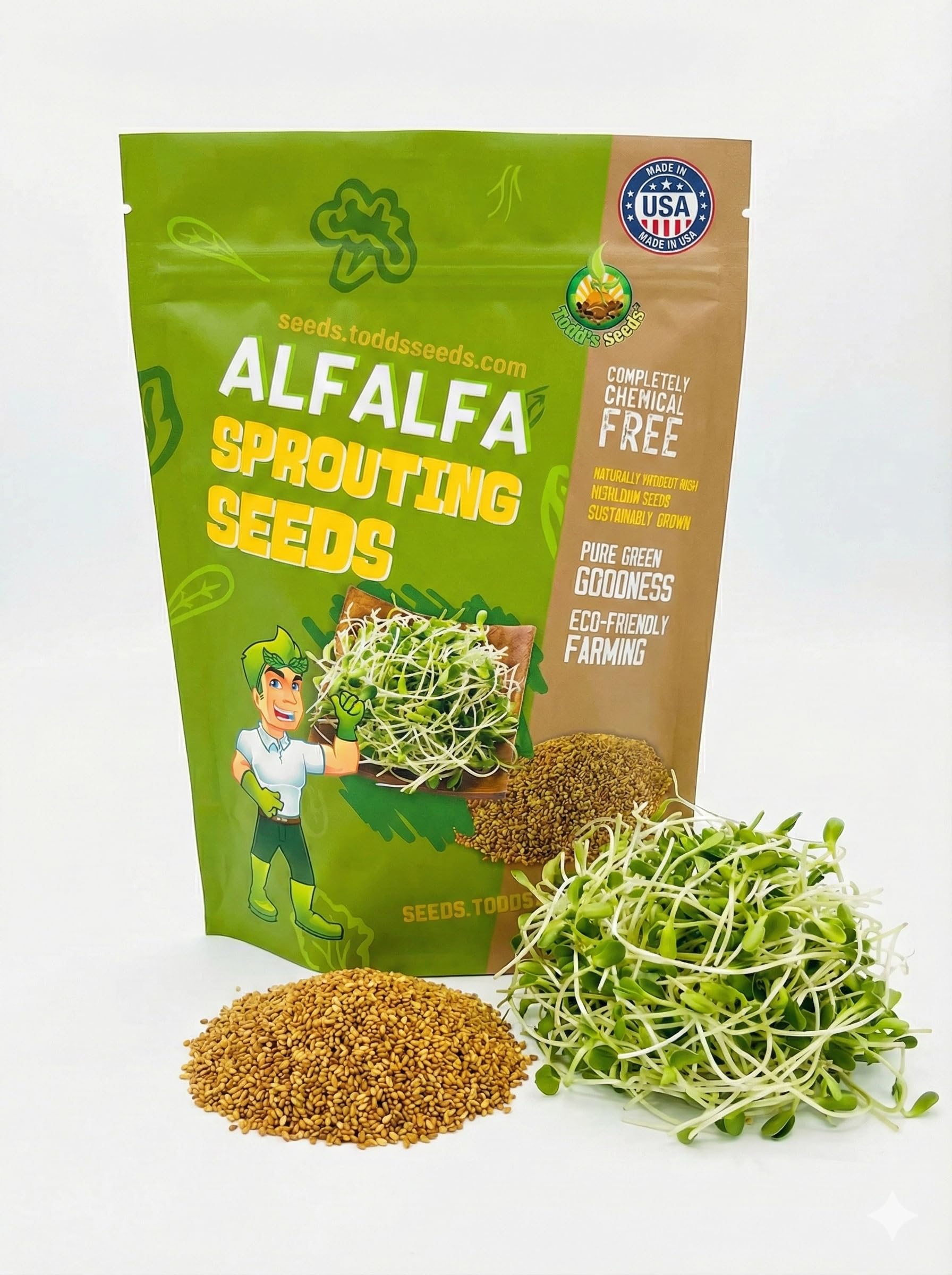 Todd’s Seeds - Premium 100% Chemical Free Alfalfa Sprouting Seeds - Easy to Grow Perfect Bulk Alfalfa Sprouts - Fast Growing with High Germination (1/4 Pound) USA Made