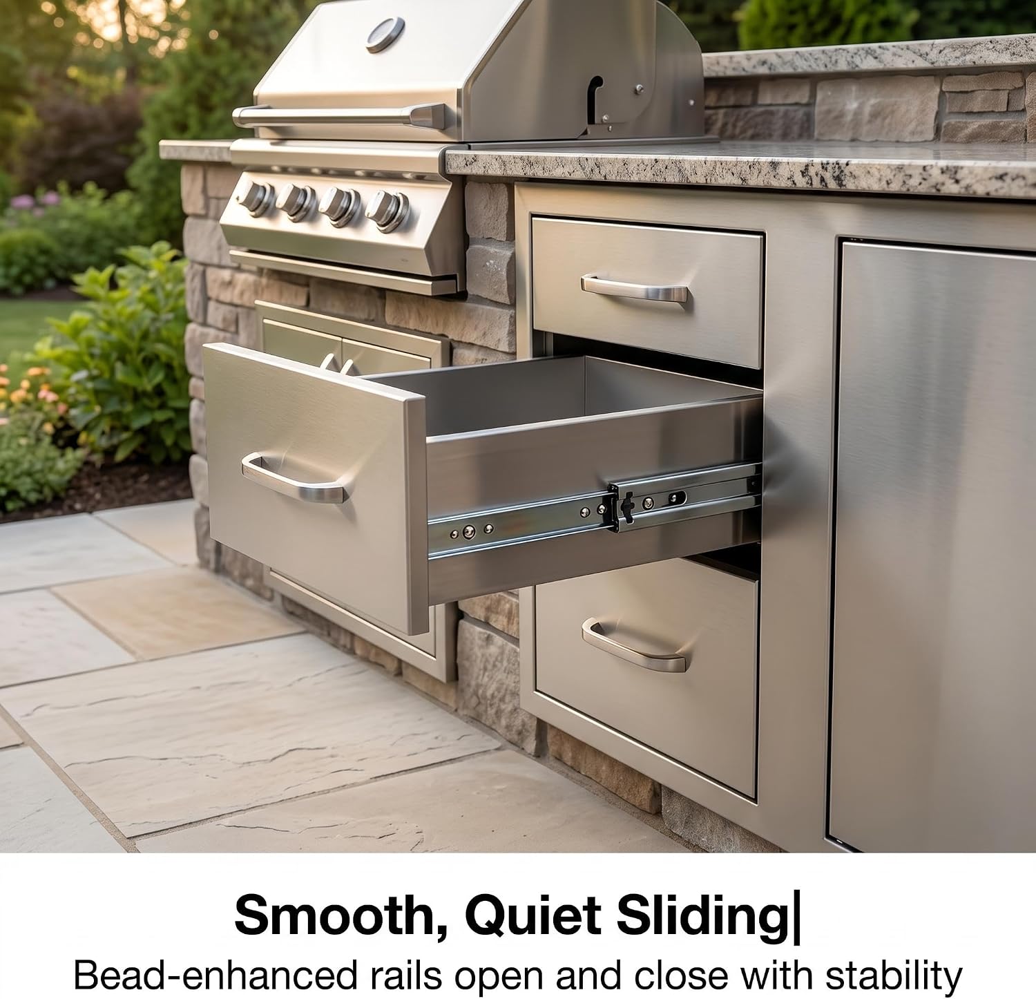 Outdoor Kitchen Drawer Cabinet, 30" W x 23" H x 22" D, Stainless Steel Embedded Storage with 3 Drawers & Access Door, for Terrace BBQ Island