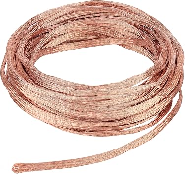 BENECREAT 26Ft 3mm Flat Copper Braided Ground Strap, Braided Nude Copper Wire for Grounding and Reducing Noise, 0.8mm Thick