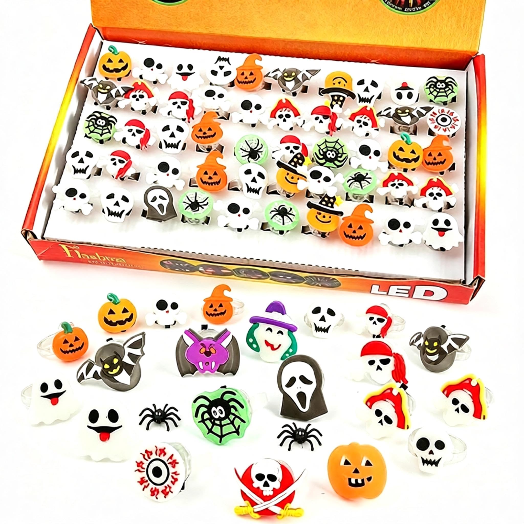 50Pcs Halloween LED Light Up Ring, Glow in The Dark Finger Luminous