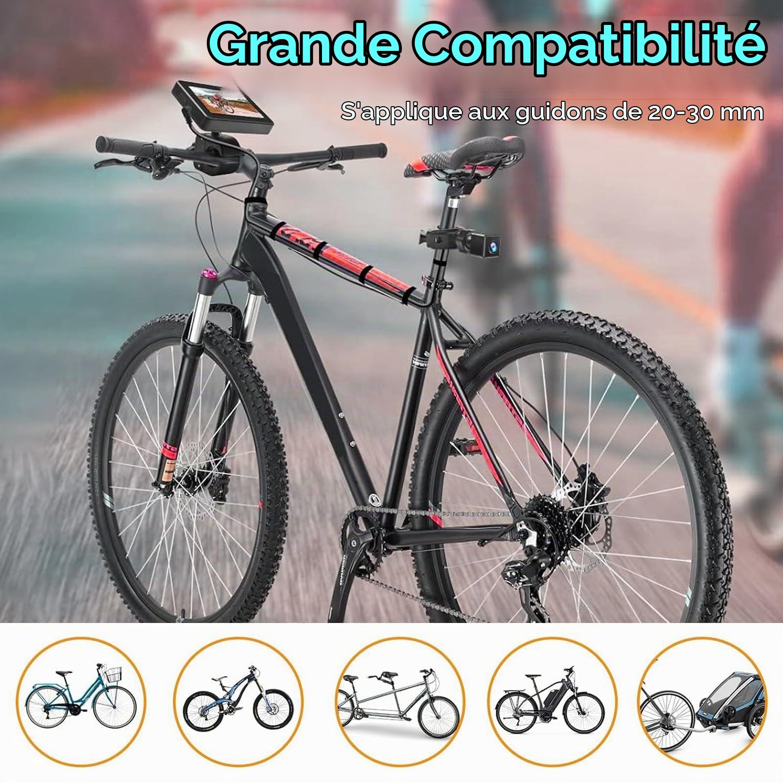 Shkalacar Miroir de Guidon de Vélo,Caméra de recul de vélo Rechargeable 1080P avec Moniteur de 4,3'' Vision Nocturne, Grand Angle de 150 °, Support Rotatif à 360°,pour vélo de Montagne, vélo de Route
