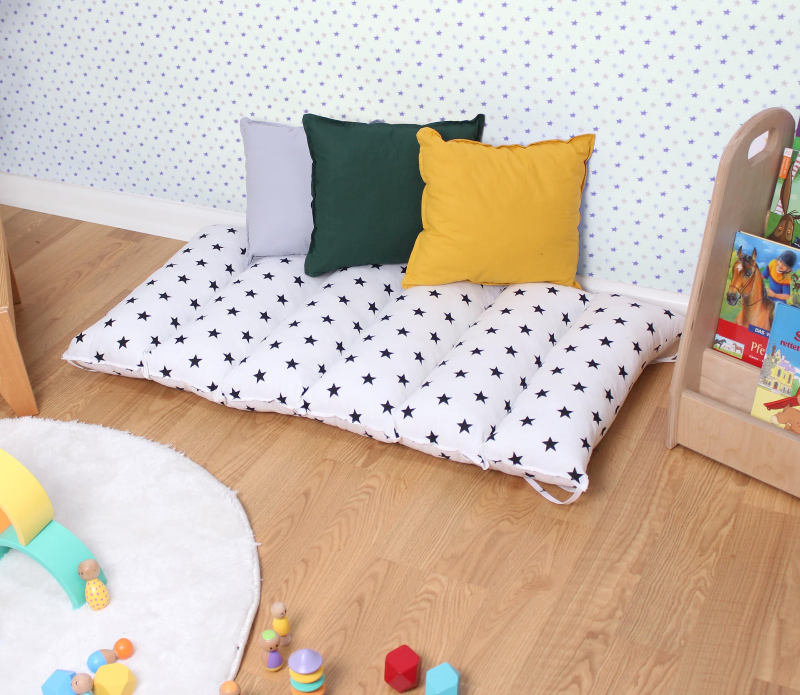 My Photostation.com Toddler Cushion for Climbing Arch Montessori Rocker Cushion Set Climbing Arch Pillow Floor Cushion Toddler Nap Mat - Cute Stars Black