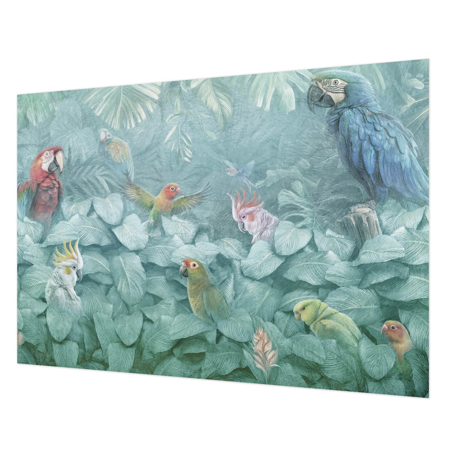 Papier peint oiseaux exotiques pour créer une ambiance salon tropical
