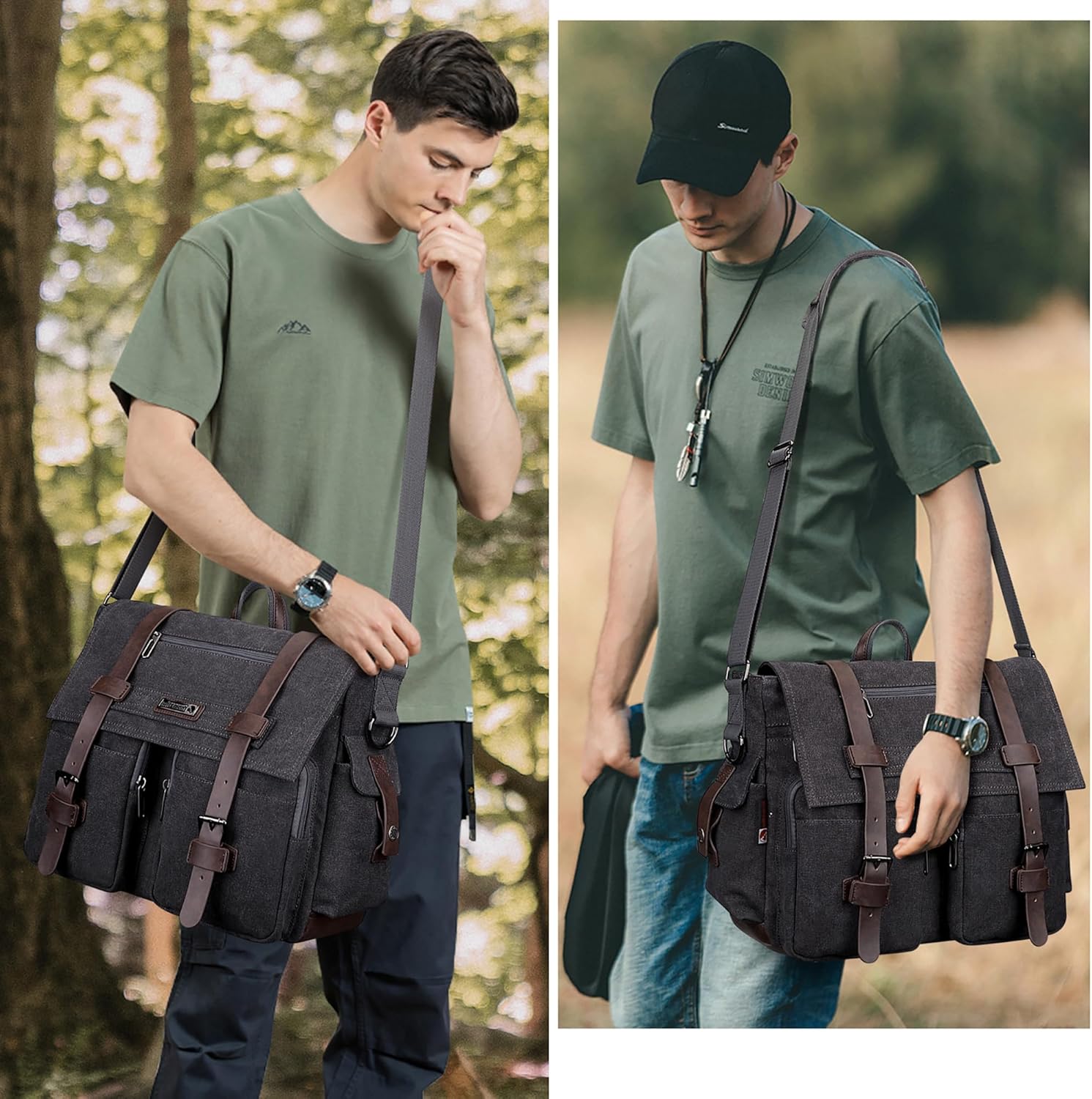 WITZMAN Vintage Canvas Messenger Bag for Men and Women Large Satchel Bags Crossbody Shoulder with 17 inch Laptop - Image 2