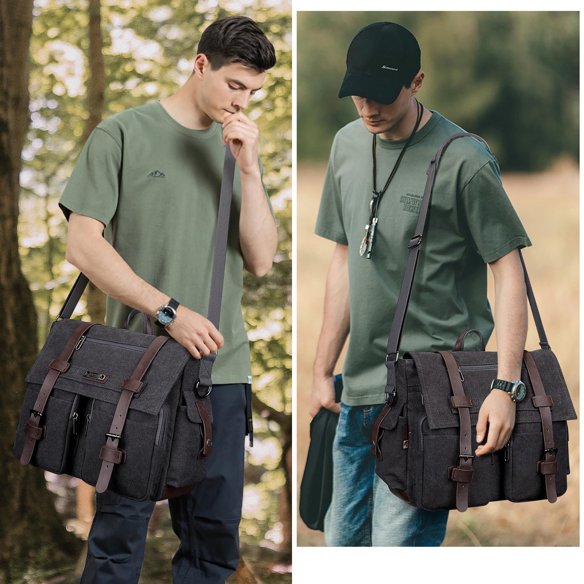 WITZMAN Canvas Messenger Bag Herren Männer Groß Vintage Tasche Umhängetasche 17 Zoll Laptop Crossbody Shoulder Bag