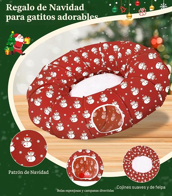 Foto 4 de 7 de Pawaboo Cama túnel Navidad Gatos 35,4", muñeco Nieve