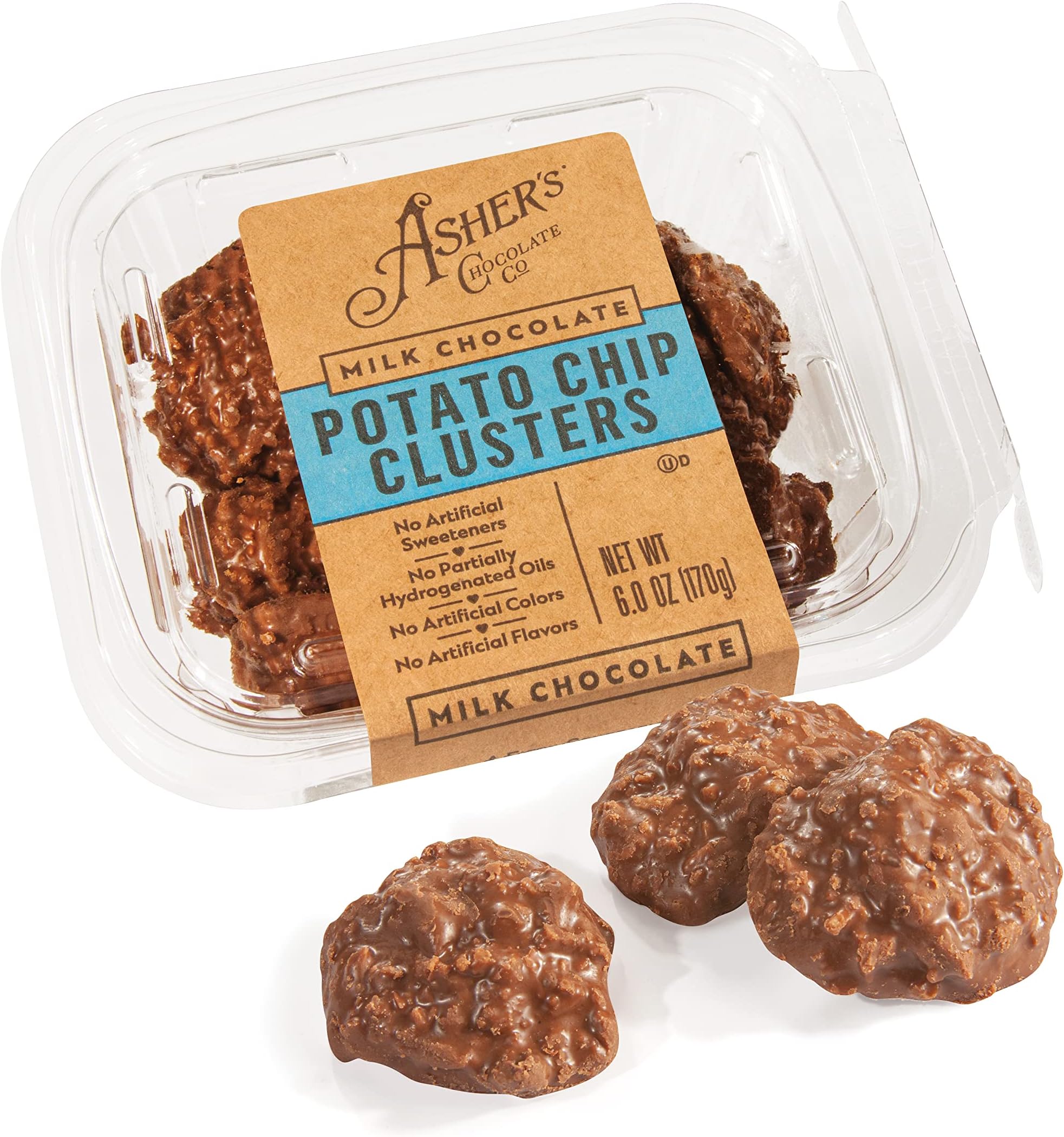 Asher's Chocolate Company, Delicious Chocolate Potato Chip Clusters, Made from the Finest Kosher Chocolate, Family Owned Since 1892 (6oz, Milk Chocolate)