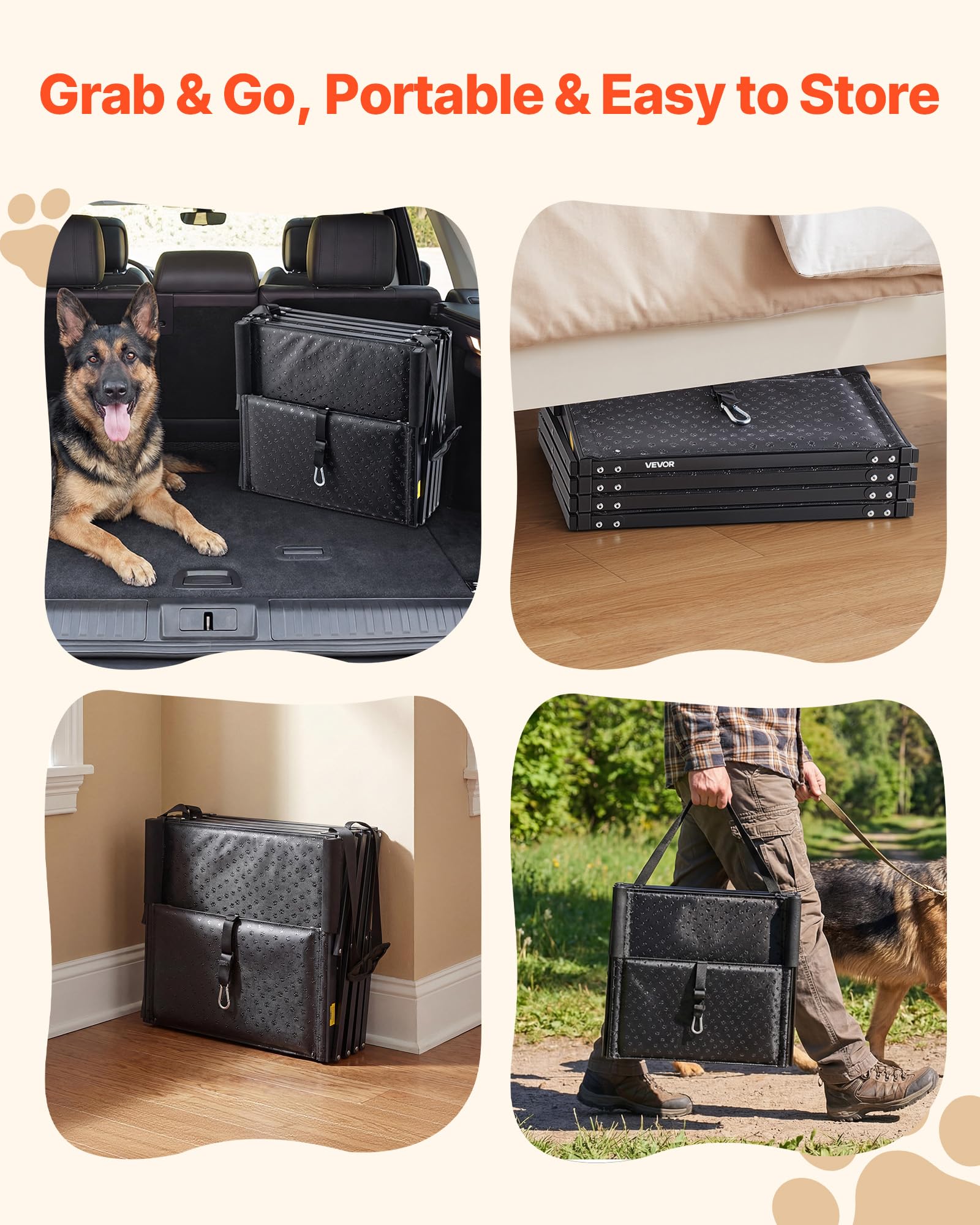 VEVOR Scaletta Pieghevole per Auto per Cani Animali Domestici, Scala Pieghevole a 4 Gradini per SUV Camion Letti Divani per Animali Domestici Carico max 113,4 kg Superficie Antiscivolo Extra Large